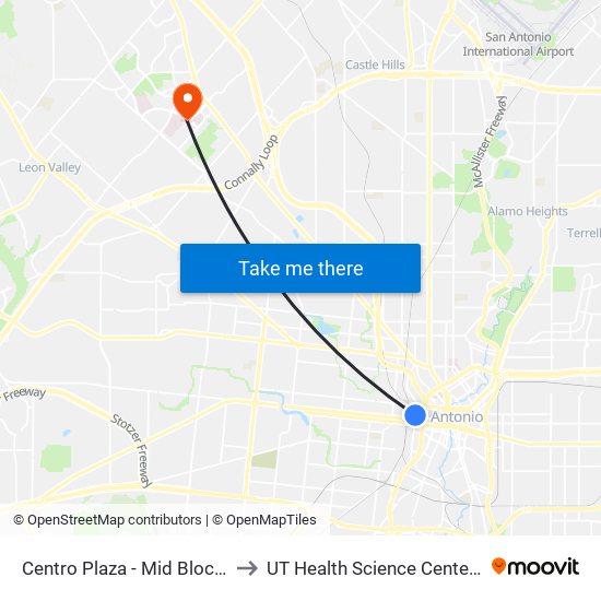 Centro Plaza - Mid Block East (Stop D) to UT Health Science Center at San Antonio map