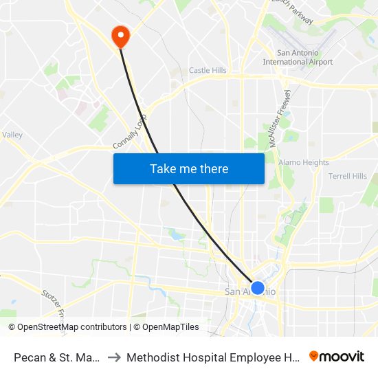 Pecan & St. Mary's to Methodist Hospital Employee Health map