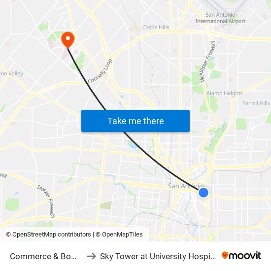 Commerce & Bowie to Sky Tower at University Hospital map