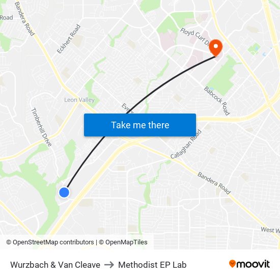 Wurzbach & Van Cleave to Methodist EP Lab map