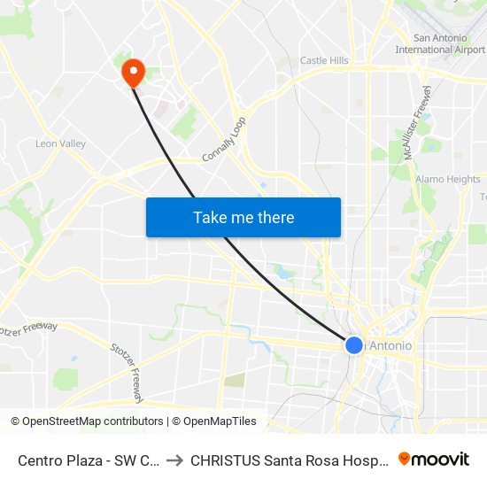 Centro Plaza - SW Corner (Stop A) to CHRISTUS Santa Rosa Hospital - Medical Center map