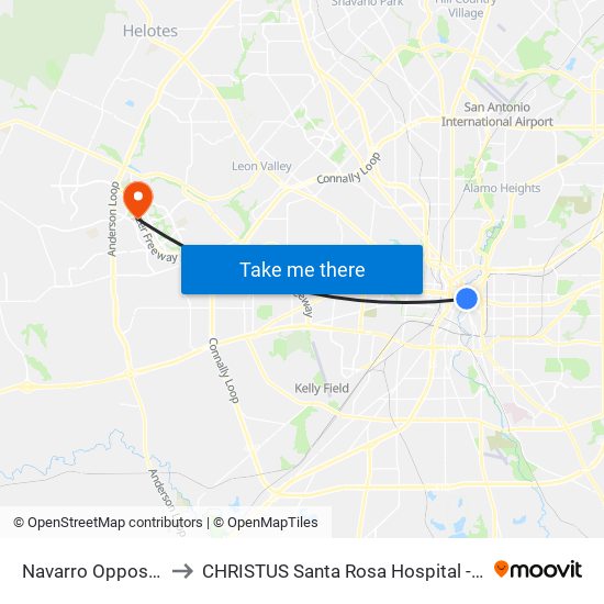 Navarro Opposite Villita to CHRISTUS Santa Rosa Hospital - Westover Hills map