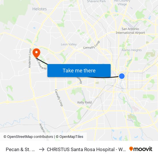 Pecan & St. Mary's to CHRISTUS Santa Rosa Hospital - Westover Hills map