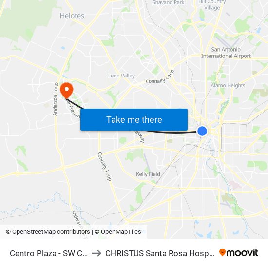 Centro Plaza - SW Corner (Stop A) to CHRISTUS Santa Rosa Hospital - Westover Hills map