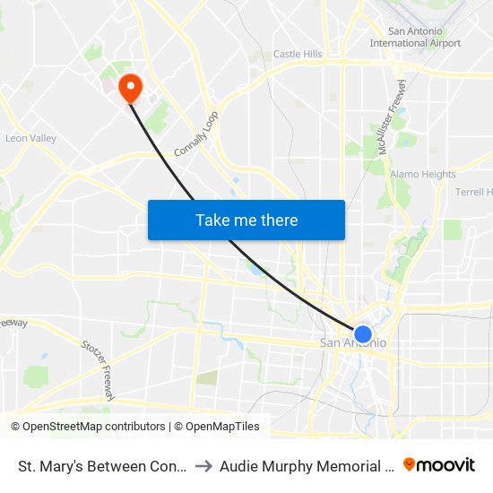 St. Mary's Between Convent & Mart to Audie Murphy Memorial VA Hospital map