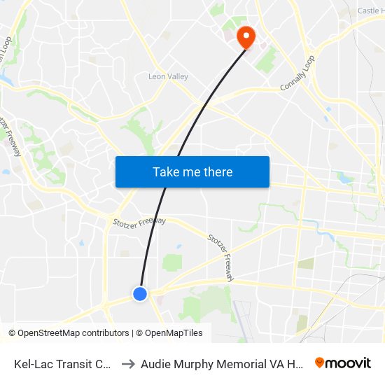 Kel-Lac Transit Center to Audie Murphy Memorial VA Hospital map