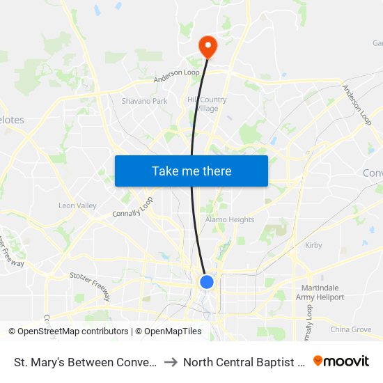 St. Mary's Between Convent & Mart to North Central Baptist Hospital map