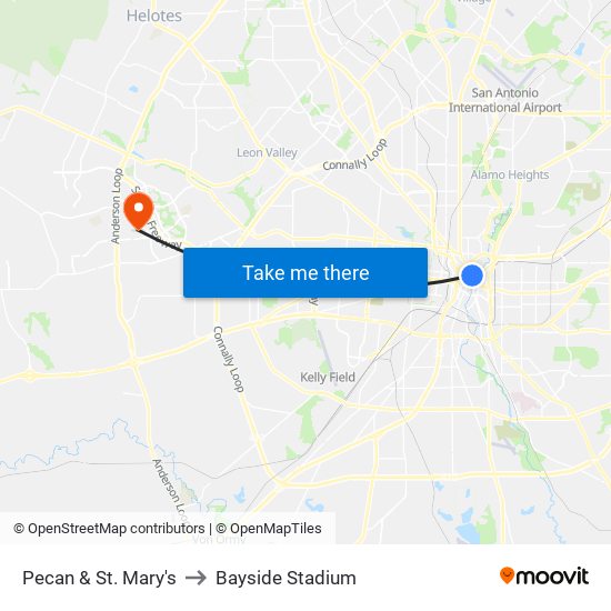 Pecan & St. Mary's to Bayside Stadium map