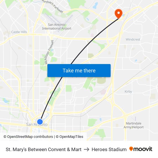 St. Mary's Between Convent & Mart to Heroes Stadium map