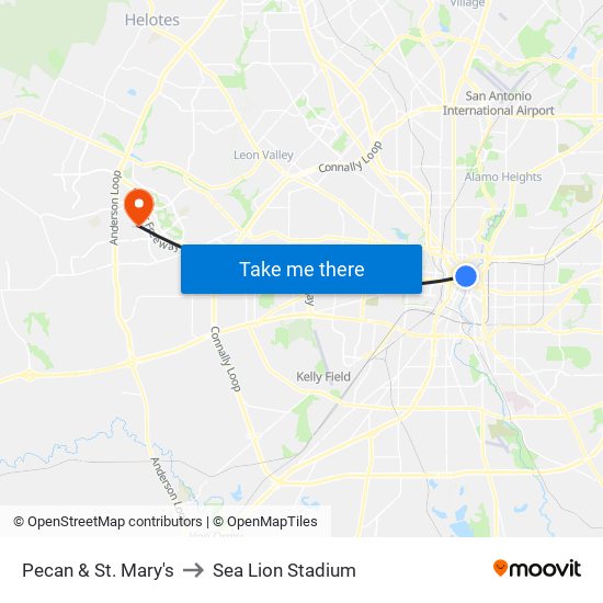 Pecan & St. Mary's to Sea Lion Stadium map