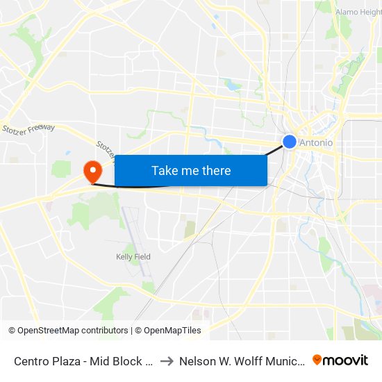 Centro Plaza - Mid Block East (Stop D) to Nelson W. Wolff Municipal Stadium map