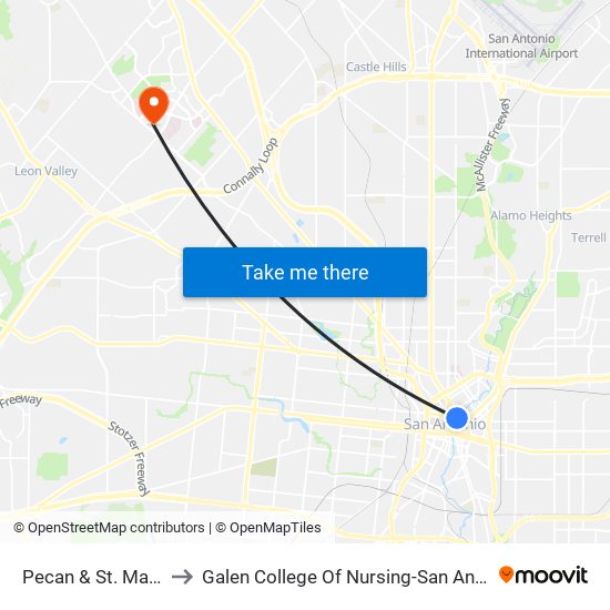 Pecan & St. Mary's to Galen College Of Nursing-San Antonio map