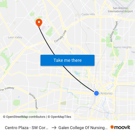 Centro Plaza - SW Corner (Stop A) to Galen College Of Nursing-San Antonio map