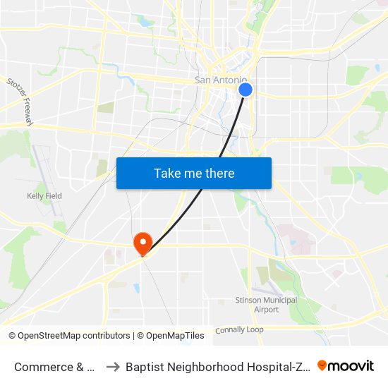 Commerce & Bowie to Baptist Neighborhood Hospital-Zarzamora map