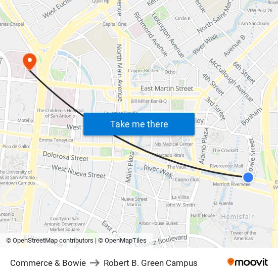 Commerce & Bowie to Robert B. Green Campus map