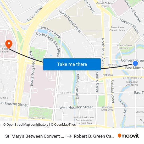 St. Mary's Between Convent & Mart to Robert B. Green Campus map