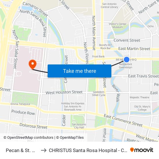 Pecan & St. Mary's to CHRISTUS Santa Rosa Hospital - City Centre map
