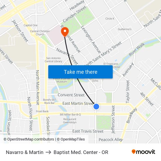 Navarro & Martin to Baptist Med. Center - OR map