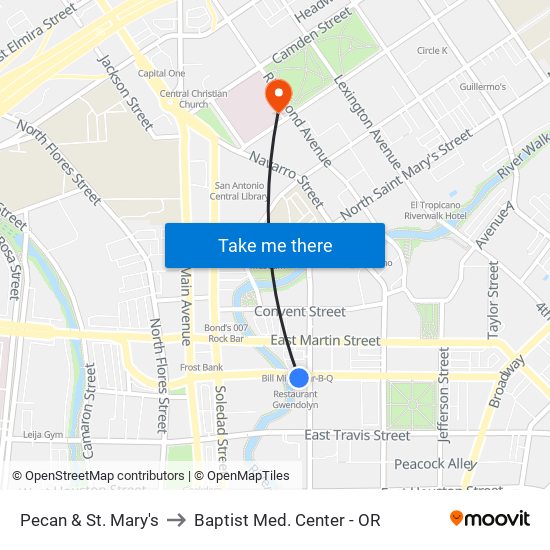 Pecan & St. Mary's to Baptist Med. Center - OR map