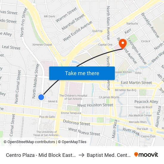 Centro Plaza - Mid Block East (Stop D) to Baptist Med. Center - OR map