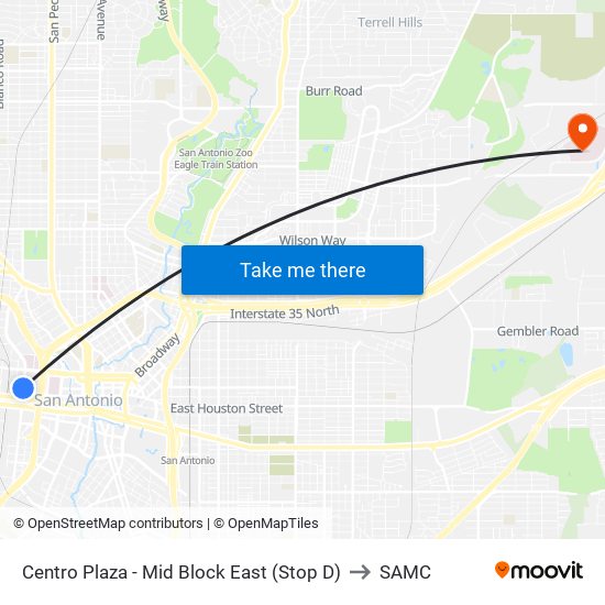 Centro Plaza - Mid Block East (Stop D) to SAMC map