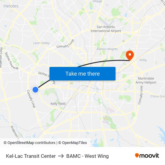 Kel-Lac Transit Center to BAMC - West Wing map