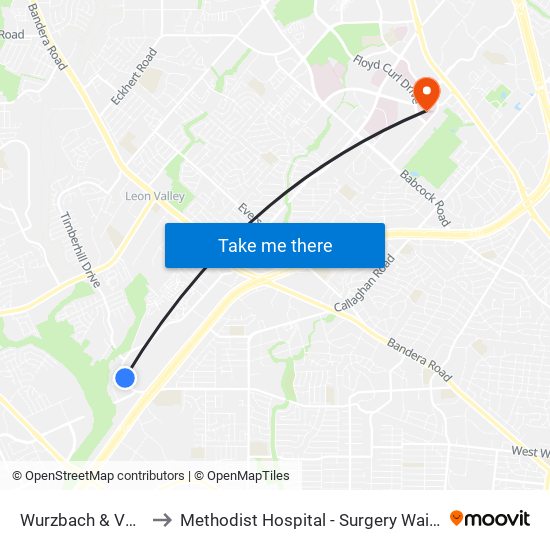 Wurzbach & Van Cleave to Methodist Hospital - Surgery Waiting Room (SL2) map