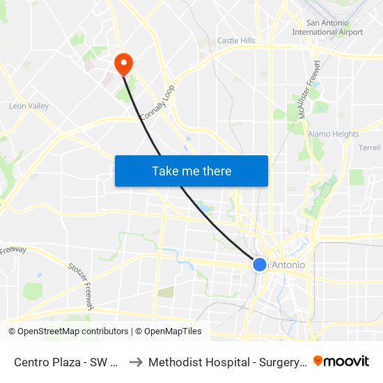 Centro Plaza - SW Corner (Stop A) to Methodist Hospital - Surgery Waiting Room (SL2) map