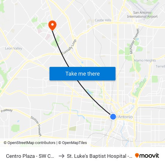 Centro Plaza - SW Corner (Stop A) to St. Luke's Baptist Hospital - Labor & Delivery map