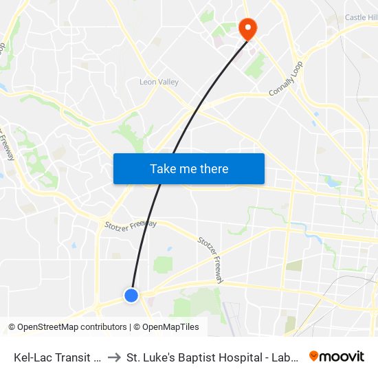 Kel-Lac Transit Center to St. Luke's Baptist Hospital - Labor & Delivery map