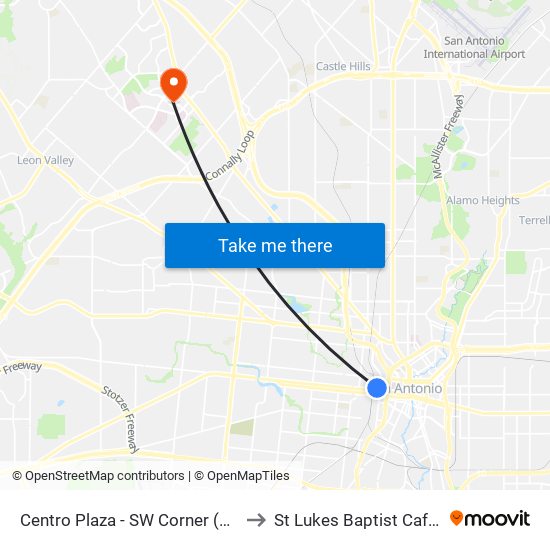 Centro Plaza - SW Corner (Stop A) to St Lukes Baptist Cafeteria map