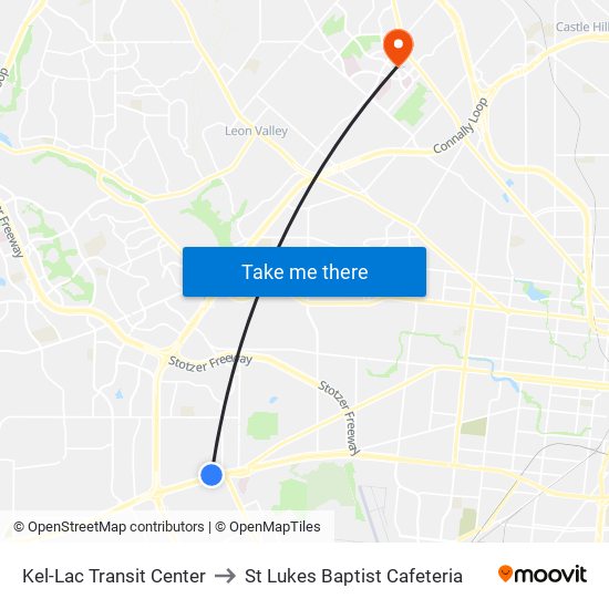 Kel-Lac Transit Center to St Lukes Baptist Cafeteria map