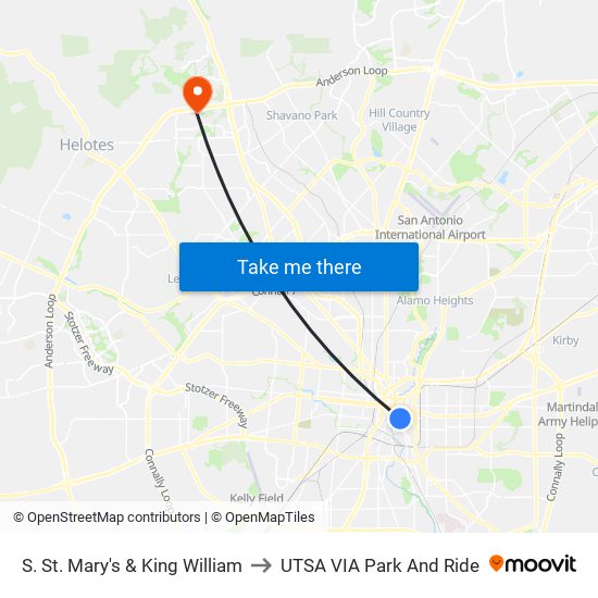 S. St. Mary's & King William to UTSA VIA Park And Ride map