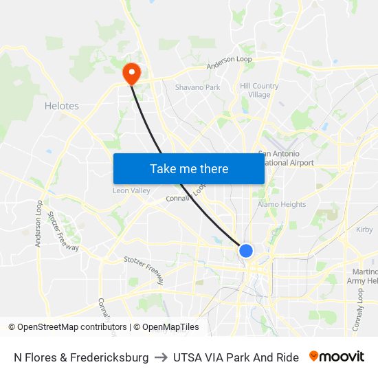 N Flores & Fredericksburg to UTSA VIA Park And Ride map