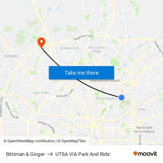 Rittiman & Ginger to UTSA VIA Park And Ride map