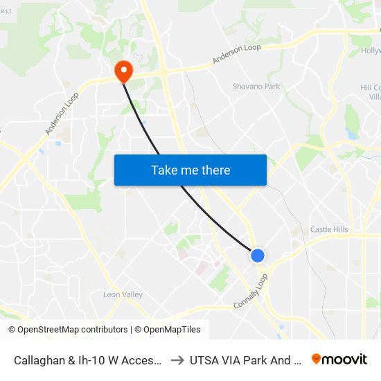 Callaghan & Ih-10 W Access Rd. to UTSA VIA Park And Ride map