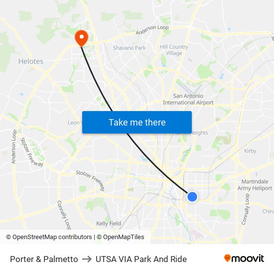 Porter & Palmetto to UTSA VIA Park And Ride map