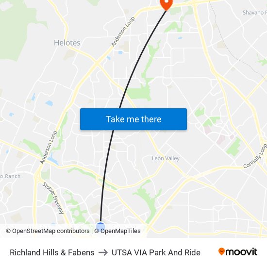 Richland Hills & Fabens to UTSA VIA Park And Ride map