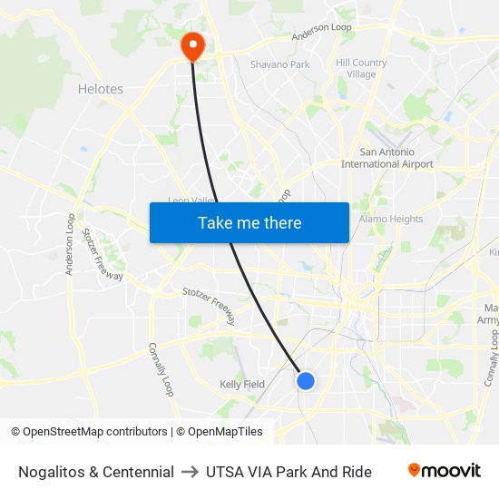 Nogalitos & Centennial to UTSA VIA Park And Ride map