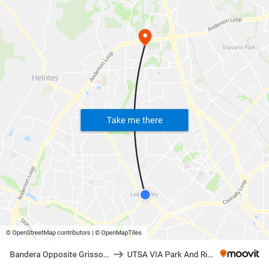 Bandera Opposite Grissom to UTSA VIA Park And Ride map