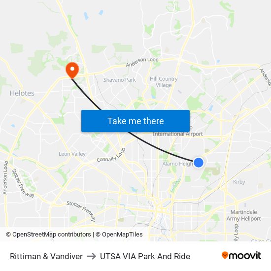 Rittiman & Vandiver to UTSA VIA Park And Ride map