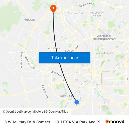 S.W. Military Dr. & Somerset to UTSA VIA Park And Ride map