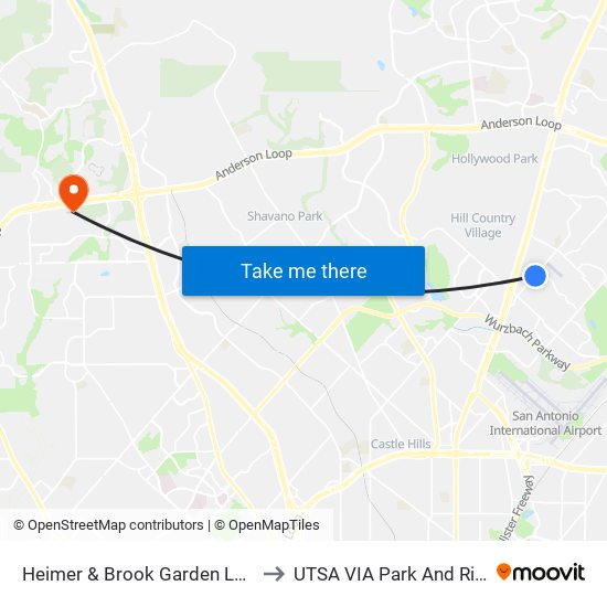 Heimer & Brook Garden Lane to UTSA VIA Park And Ride map