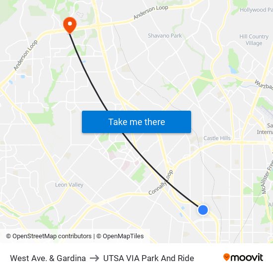 West Ave. & Gardina to UTSA VIA Park And Ride map