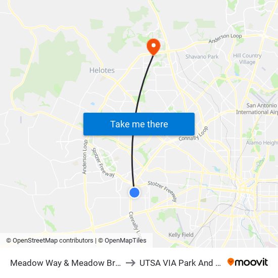 Meadow Way & Meadow Breeze to UTSA VIA Park And Ride map