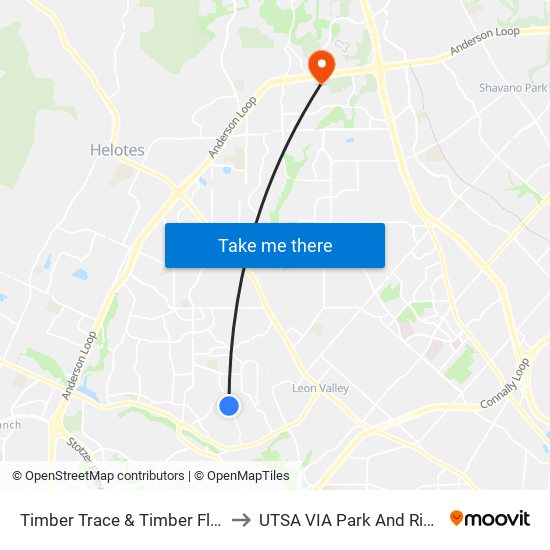 Timber Trace & Timber Flat to UTSA VIA Park And Ride map