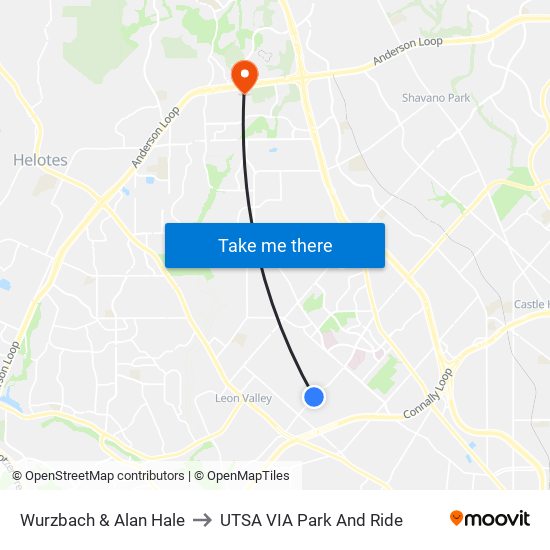 Wurzbach & Alan Hale to UTSA VIA Park And Ride map