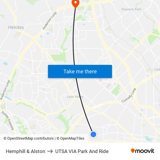 Hemphill & Alston to UTSA VIA Park And Ride map