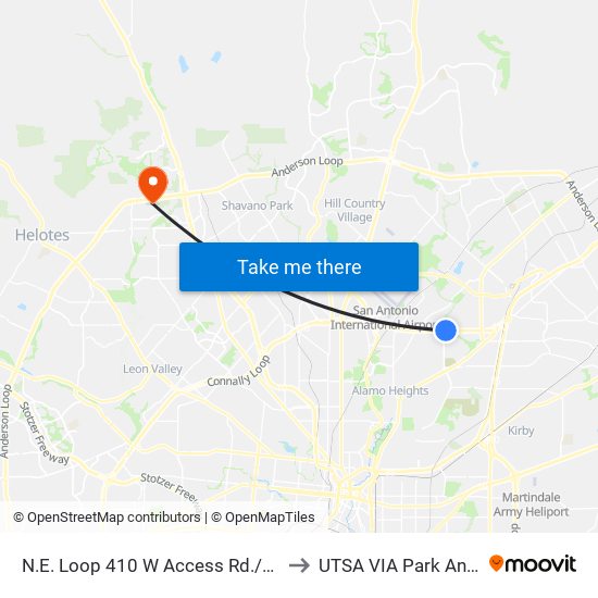 N.E. Loop 410 W Access Rd./Post Oak to UTSA VIA Park And Ride map