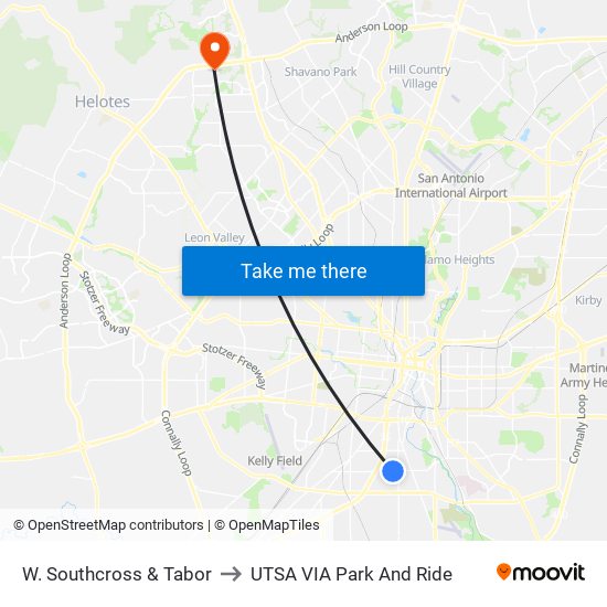 W. Southcross & Tabor to UTSA VIA Park And Ride map